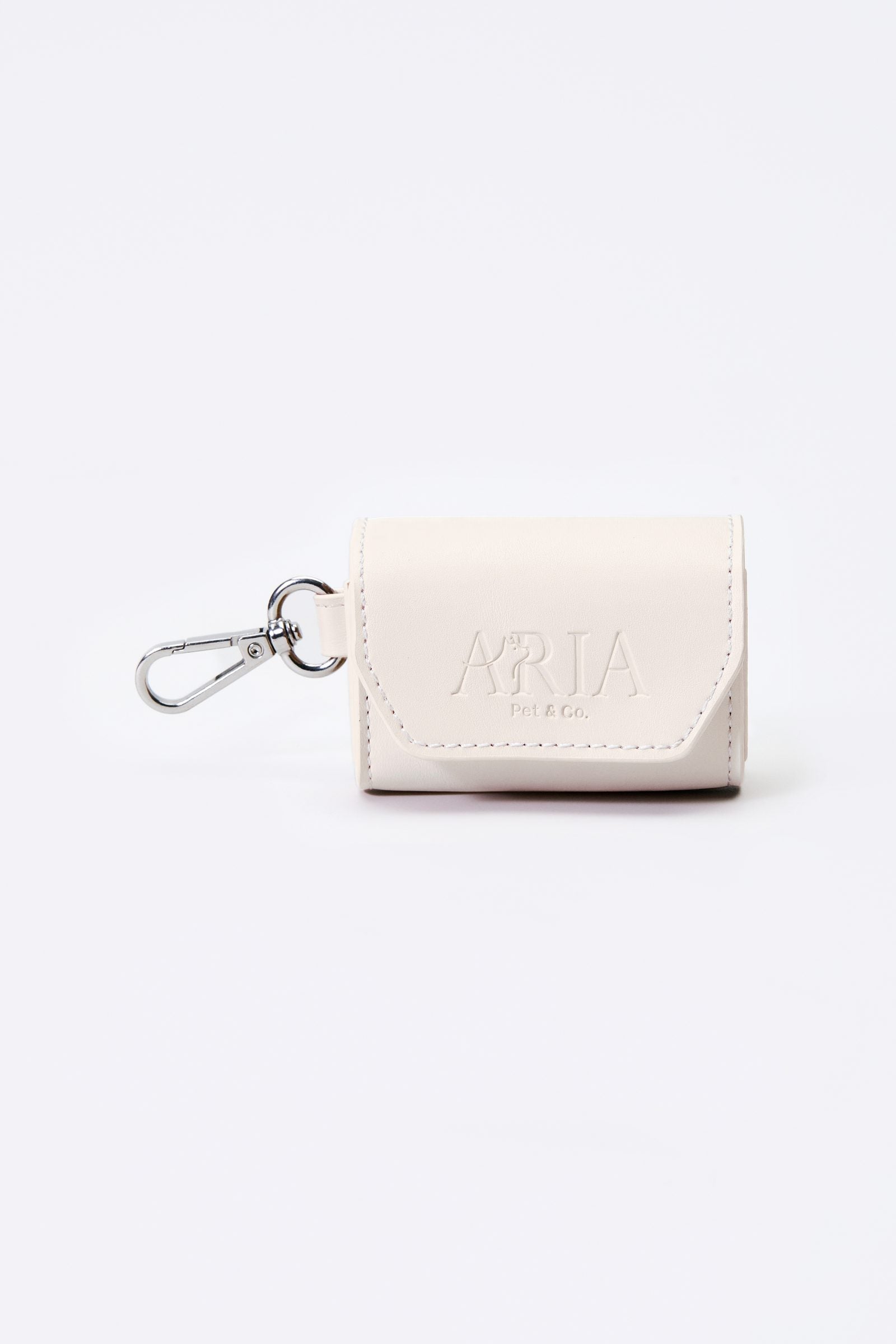 Porta saquinho para cachorro ARIA na cor off white, fechado, com mosquetão metálico